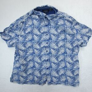 Nat Nast Shirt Mens XXL Blue Silk Cotton Short Sleeve Leaves Button Front Casual